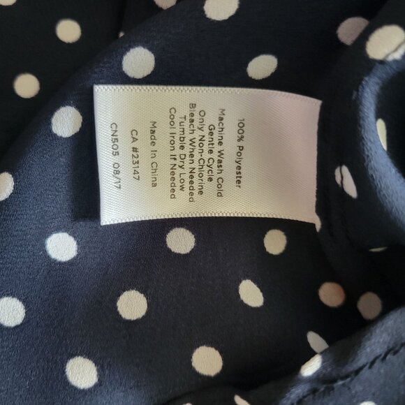 Navy Polka Dot Blouse With Flared Sleeves Talbots M 100% Polyester - Picture 5 of 5